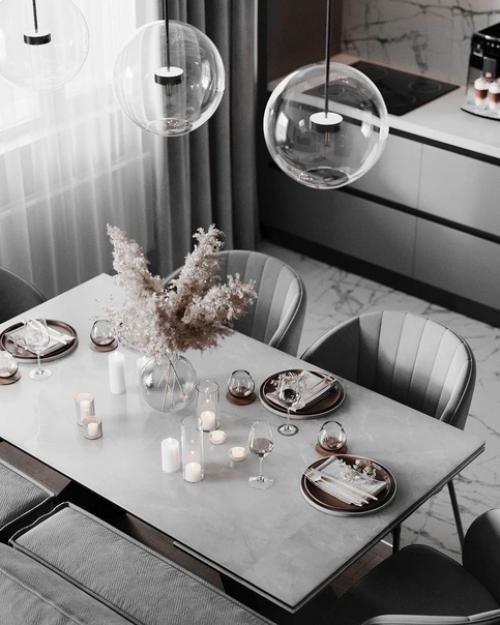 Монохромный стиль может стать прекрасным выбором для дизайна кухни - гостиной. 07