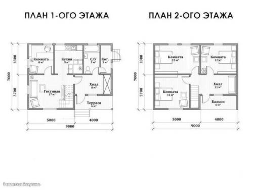 Каркасный дом.  Габариты: 9, 0 х 7, 0 м. 05