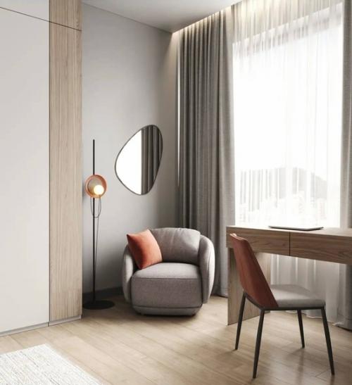 Светлый интерьер комнаты с акцентами. 03