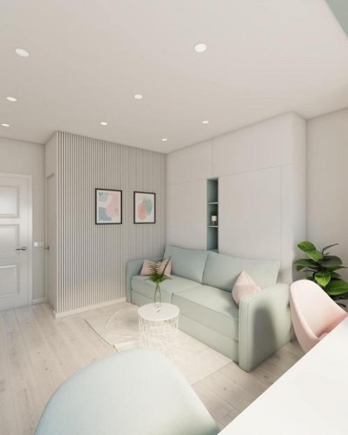 Пример того, как можно оборудовать небольшую детскую комнату из кроватей в 2 этажа. 01