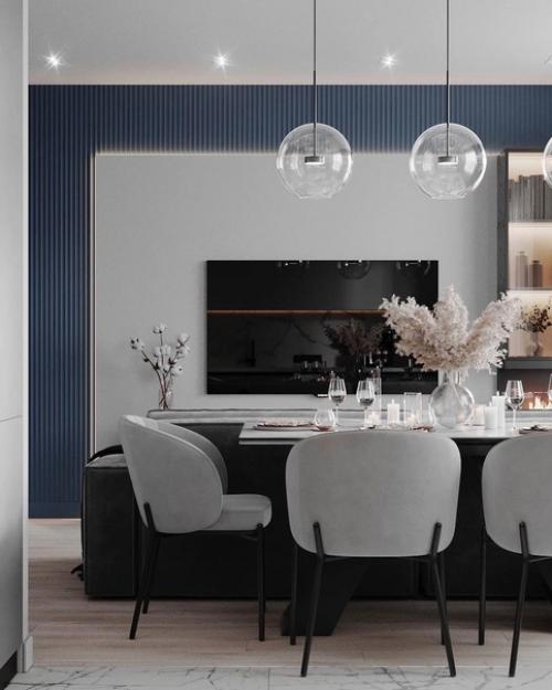 Монохромный стиль может стать прекрасным выбором для дизайна кухни - гостиной. 02