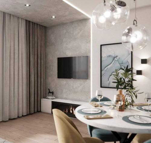 Доброе утро.  Мы начинаем с современного интерьера просторной 1 комнатной квартиры, площадью 52 кв. 03