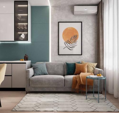 Доброе утро.  Мы начинаем с современного интерьера просторной 1 комнатной квартиры, площадью 52 кв. 01