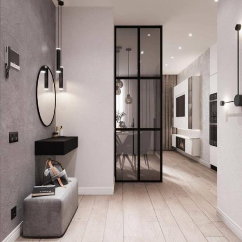 Доброе утро.  Мы начинаем с современного интерьера просторной 1 комнатной квартиры, площадью 52 кв. 05