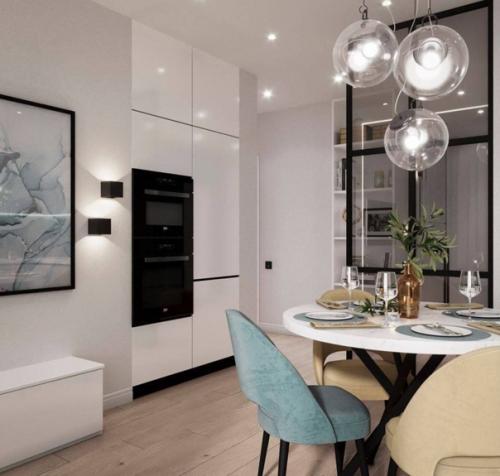 Доброе утро.  Мы начинаем с современного интерьера просторной 1 комнатной квартиры, площадью 52 кв. 04