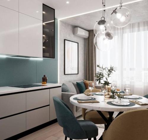 Доброе утро.  Мы начинаем с современного интерьера просторной 1 комнатной квартиры, площадью 52 кв. 02