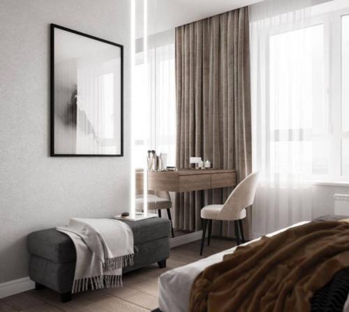 Доброе утро.  Мы начинаем с современного интерьера просторной 1 комнатной квартиры, площадью 52 кв. 08