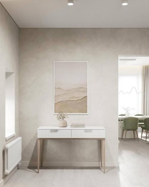 Отдалимся от городской суеты в светлом монохромном интерьере с приятными натуральными оттенками. 01