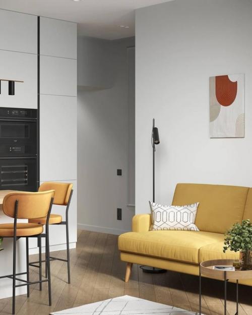 Светлый и насыщенный интерьер квартиры с яркими акцентами. 01