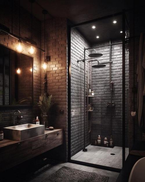 Подборка крутейших интерьеров ванных комнат в стиле индастриал с панорамными окнами и высоченными потолками. 03