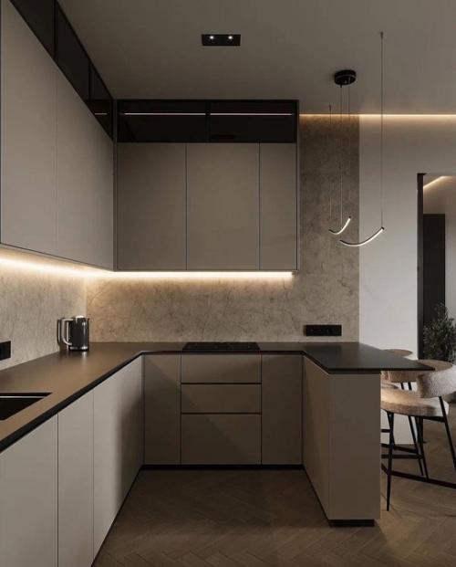 Интерьер квартиры в современном стиле в приятных тёплых оттенках. 01