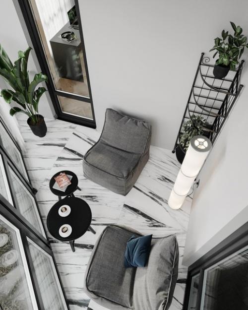 Серия из крутых ракурсов балкона с видом на город. 01