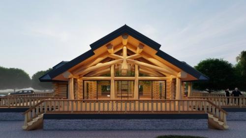 Проект бани выполнен в традиционном стиле из натурального дерева с продуманной архитектурой и удобной планировкой.  