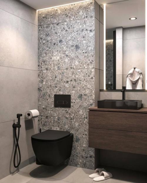 Стильный и строгий интерьер в тёмном исполнениии двухуровневых апартаментов 25 м. 08