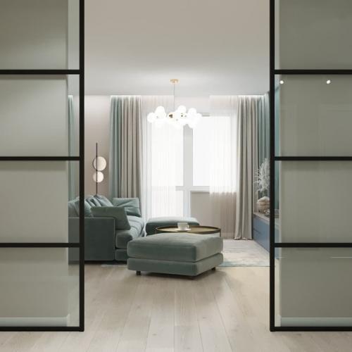 Замечательный дизайн - проект кухни - гостиной с крутым зонированием. 08