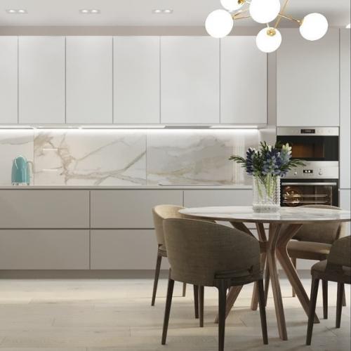 Замечательный дизайн - проект кухни - гостиной с крутым зонированием. 05