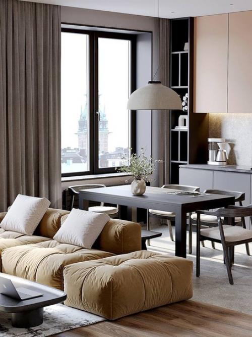 Интерьер квартиры в современном стиле в светлых пастельных тонах. 01