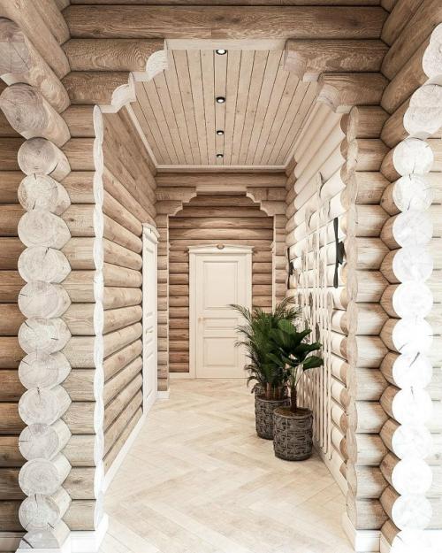 Удивительно гармоничное пространство, где современный интерьер мягко переплетается с природной фактурой бревенчатых стен. 05