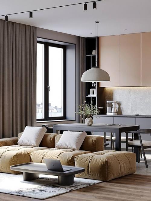 Интерьер квартиры в современном стиле в светлых пастельных тонах. 03