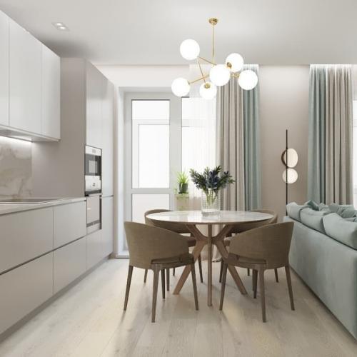 Замечательный дизайн - проект кухни - гостиной с крутым зонированием. 06