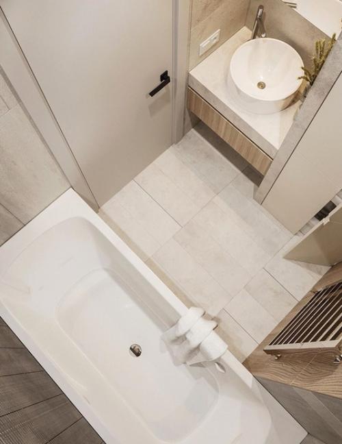 Интерьер ванной комнаты в светло-бежевом цвете. 03