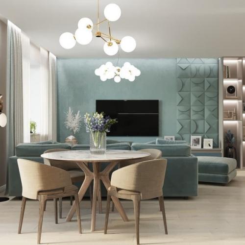 Замечательный дизайн - проект кухни - гостиной с крутым зонированием. 03