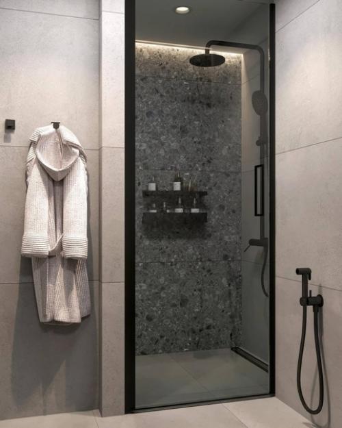 Стильный и строгий интерьер в тёмном исполнениии двухуровневых апартаментов 25 м. 07