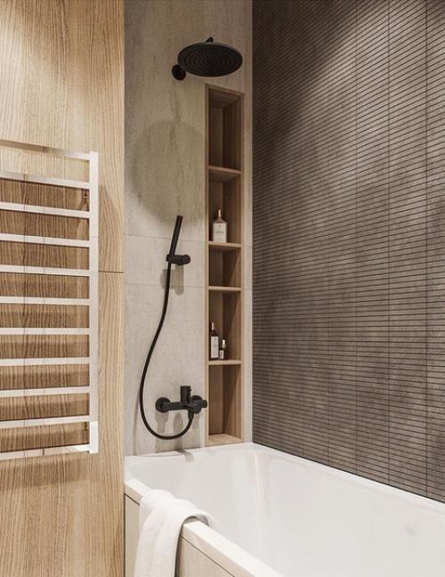 Интерьер ванной комнаты в светло-бежевом цвете. 02