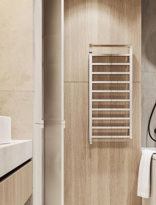 Интерьер ванной комнаты в светло-бежевом цвете. 01