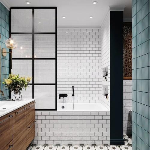 Ванная комната, которая навевает воспоминания о тёплых странах, синем море и голубом небе. 02