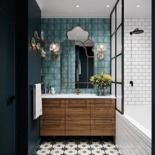 Ванная комната, которая навевает воспоминания о тёплых странах, синем море и голубом небе. 01