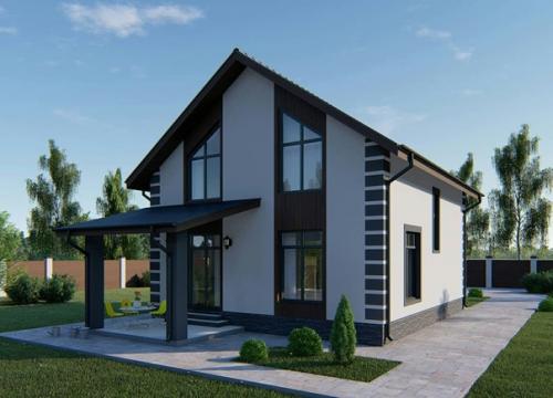 Коттедж мансардного типа с террасой. 01