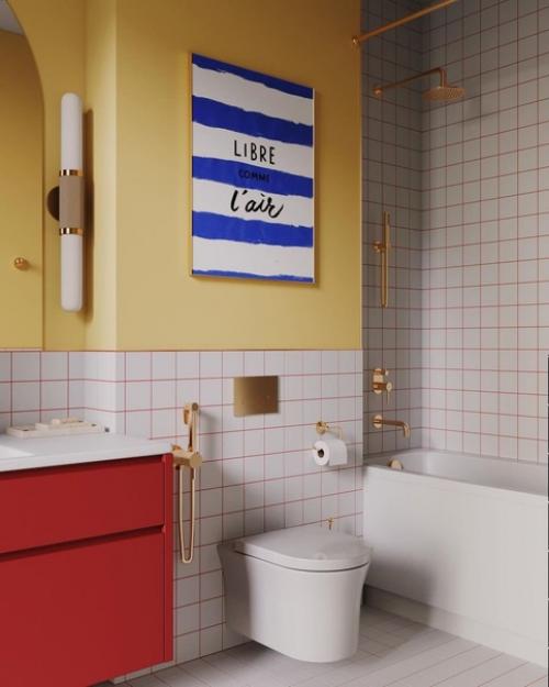 Классный способ добавить красок в ванной комнате - цветная затирка. 08