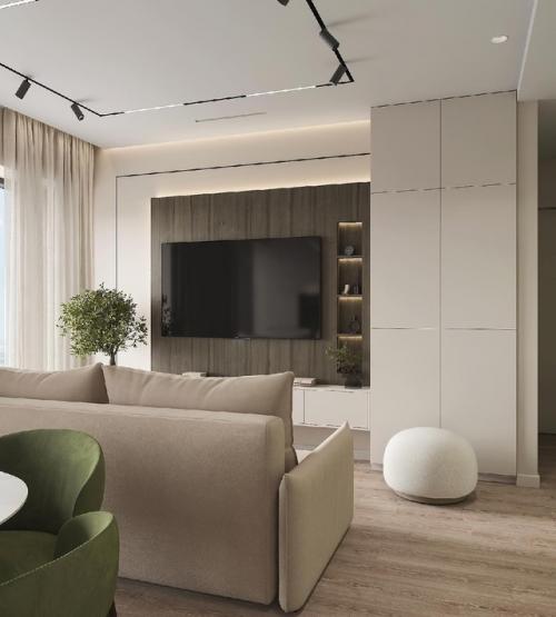 Светлый и стильный интерьер кухни - гостиной. 01