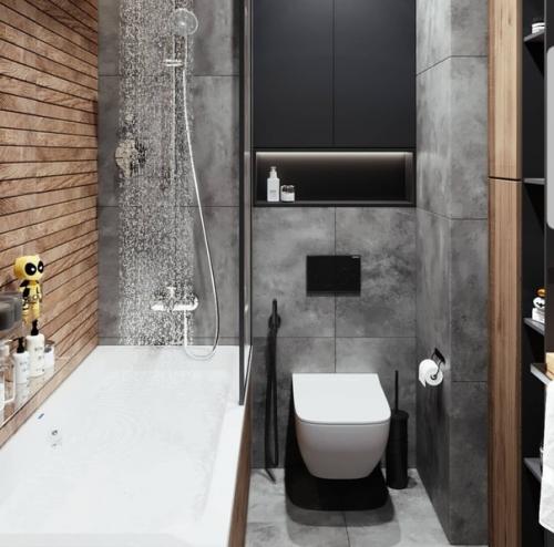 Всего 3 цвета и мы получаем отличный интерьер ванной комнаты. 02