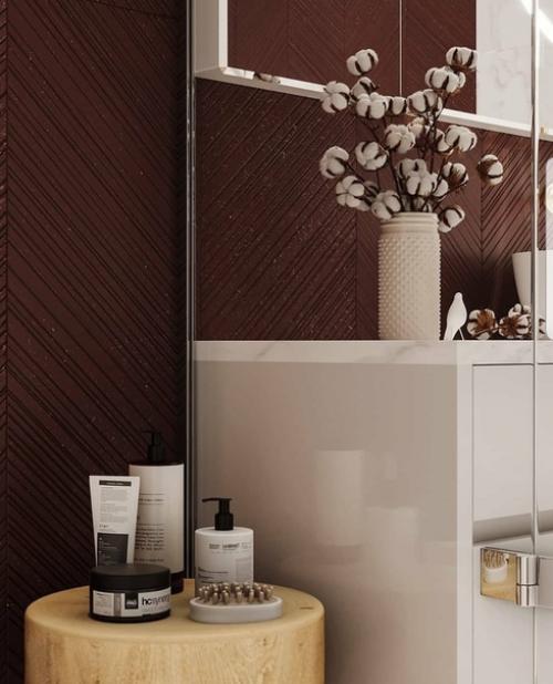 Коричневый и белый цвета в интерьере ванной комнаты. 02