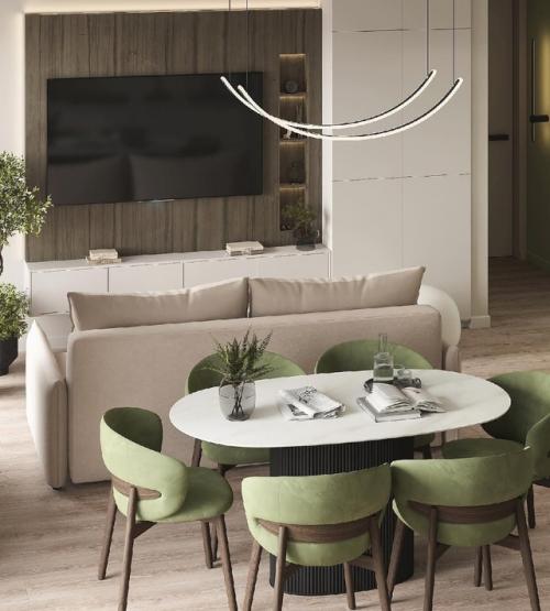 Светлый и стильный интерьер кухни - гостиной. 03