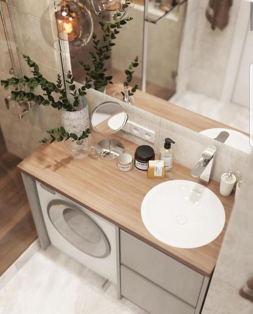 Интерьер ванной комнаты в бежевых оттенках. 01