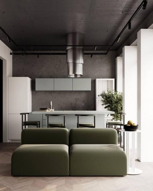 Интересная кухня - гостиная, которая подойдёт не каждому, но оценят многие, особенное дизайнерские решения и сочетание цветов! 01