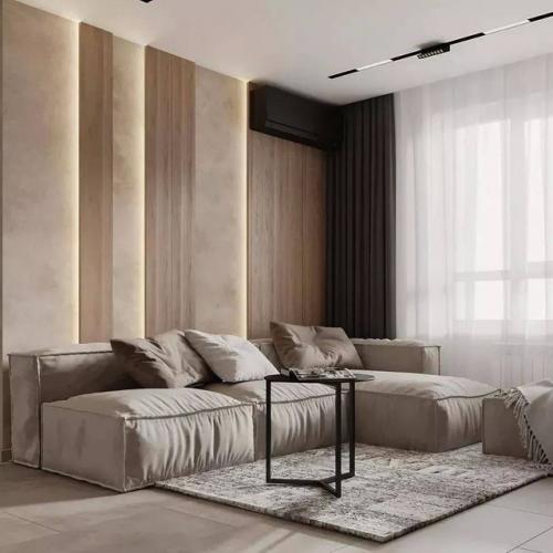 Лаконичный интерьер, четкие линии и большое внимание к фактуре - все это характерно дизайну этой кухни - гостиной. 02