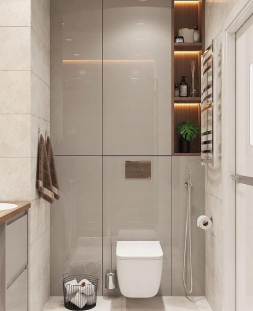 Интерьер ванной комнаты в бежевых оттенках. 03