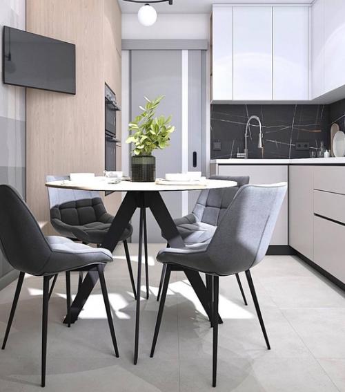 Светлый интерьер квартиры с интересным зонированием. 01