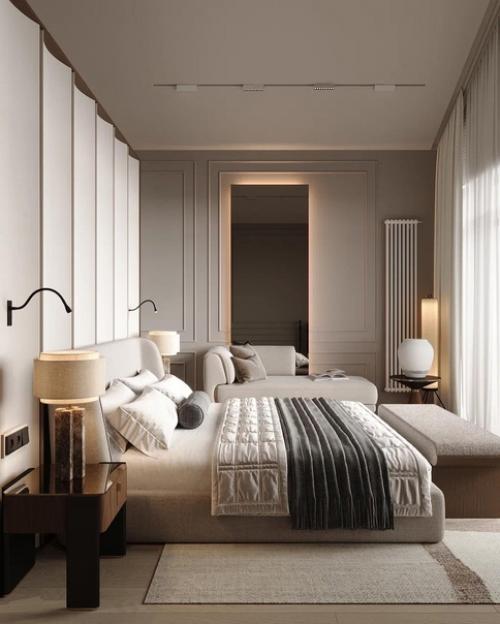 Уютная просторная мастер - спальня с панорамным остеклением и выходом на балкон. 03