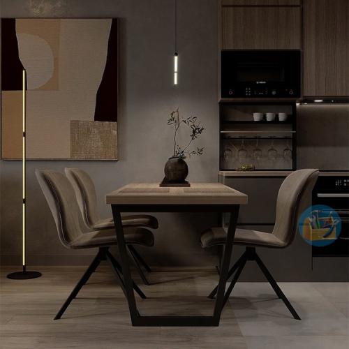 Очень стильная кухня - гостиная, хорошее решение в интерьере. 04