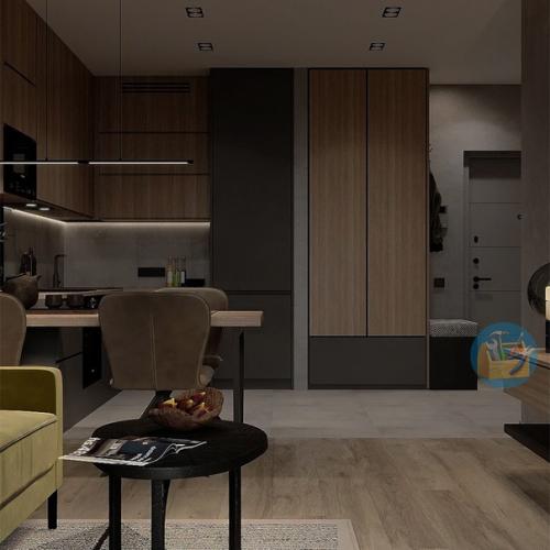 Очень стильная кухня - гостиная, хорошее решение в интерьере. 03