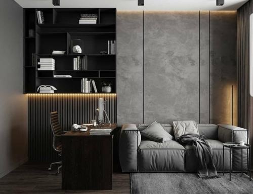 Лофтовое оформление комнаты с рабочим местом. 01