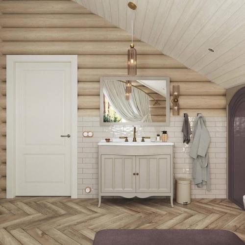 Дизайн ванной комнаты, площадью - 11, 8 м 2, в доме из оцилиндрованного бревна. 02