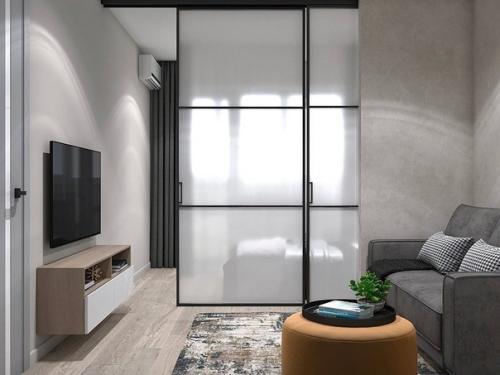 Светлый интерьер квартиры с интересным зонированием. 05