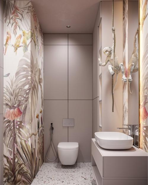 Дизайн детского санузла с тропическим рисунком. 03