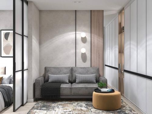 Светлый интерьер квартиры с интересным зонированием. 02